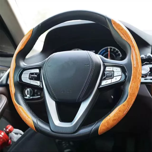 Wooden Car Steering Wheel Cover Non-Slip Handle Sleeve Interior Decorative Kit 3