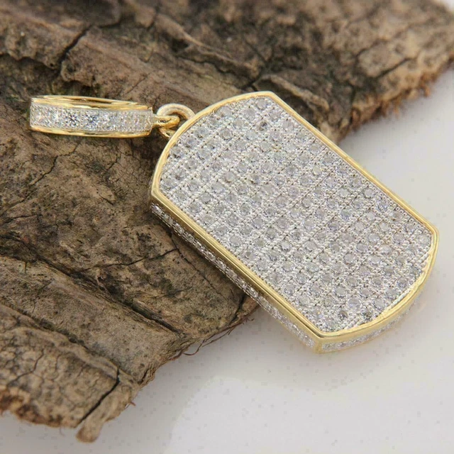 1Ct Round Cut Diamond Lab-Created Dog Tag Pendant 14K Yellow Gold Plated Sliver