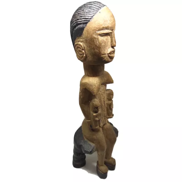 Vintage Baule Maternity Wood Sculpture Africa Woman Primitive Tribal Art Statue