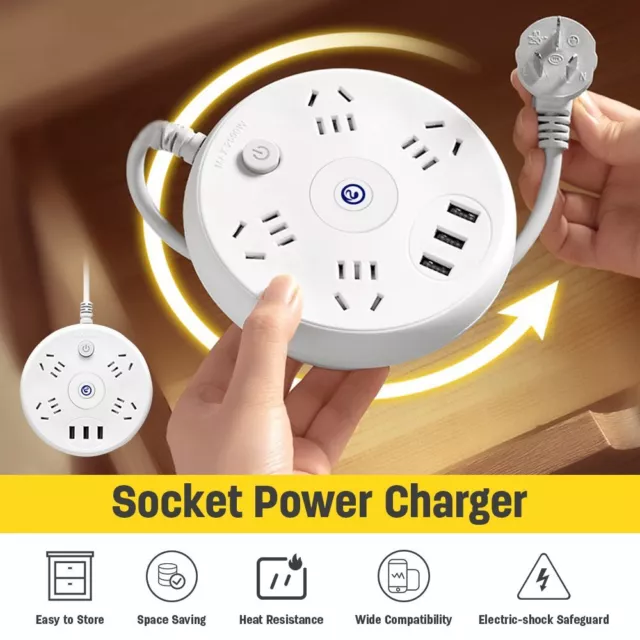 1.8M Intelligent 4 Socket AU Power Board Surge Protector USB Charger Power Strip