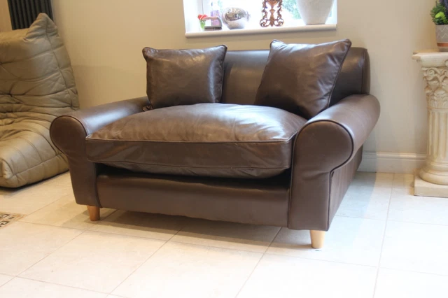 Designer Conran dark brown leather sofa / cuddler loveseat new £3200