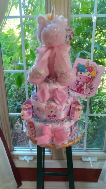 Unicorn 3 Tier Diaper Cake | Magical Diaper Cake |Diaper Cakes| Baby Shower Gift