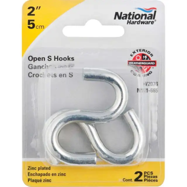 National 2 In. Zinc Heavy Open S Hook (2 Ct.) N121665 National N121665 2