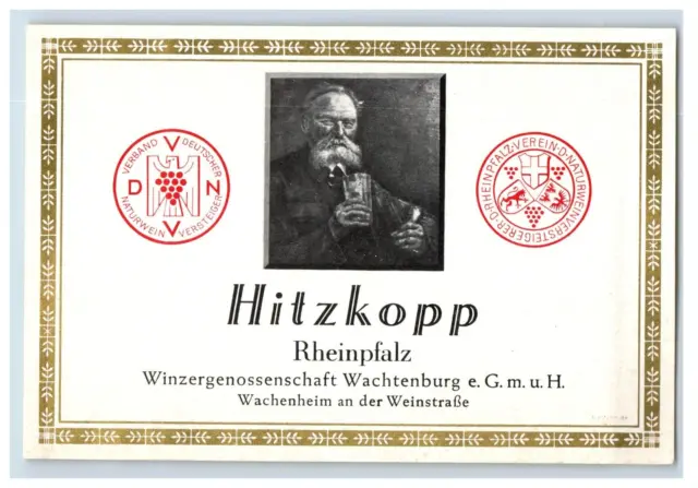 1970's-80's Hitzkopp Rheinpfalz German Wine Label Original S42E
