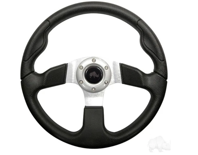 Golf Cart Steering Wheel- Formula GT Black Grip/ Brushed Aluminum Spokes