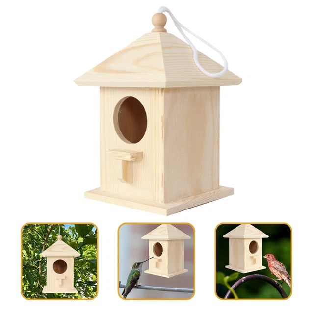 Casetta Per Uccelli HERCHR In Legno Naturale Per Esterno: Da Appendere Per Pappagallini, Cinciallegre E Colibrì, 7.1x6.3x6.7 Inch - 4