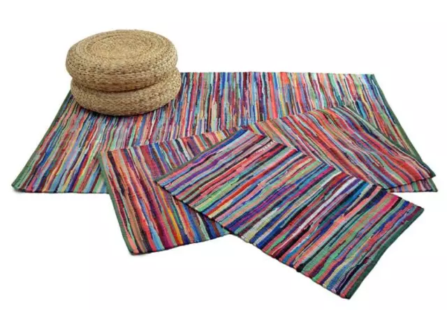 Handmade Indian Chindi Rag Rug 100% Recycled Cotton Large Small Woven Floor Mat