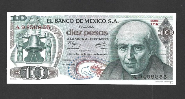 10 Pesos  Unc  Banknote From Mexico 1977  Pick-63