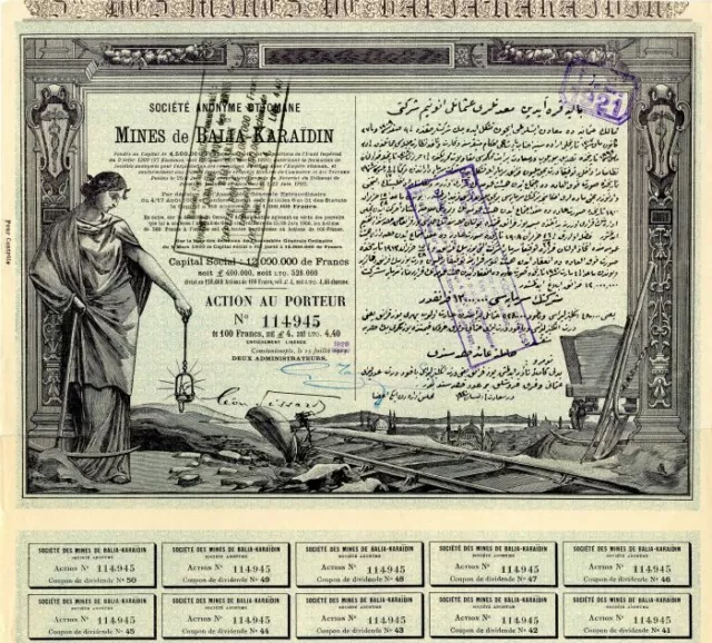 Societe Anonyme Ottomane Des Mines de Balia-Karaidin - Stock Certificate - Forei
