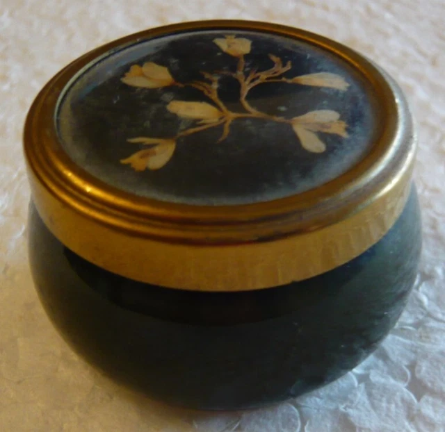 Boîte à Bijoux Ou Pilulier Vintage En Porcelaine Marron Ronde - Objet De Collection Occasion