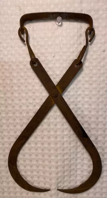 Vintage Antique Wishbone Tongs Block Ice Wood Hay Log Farm Rustic 13"