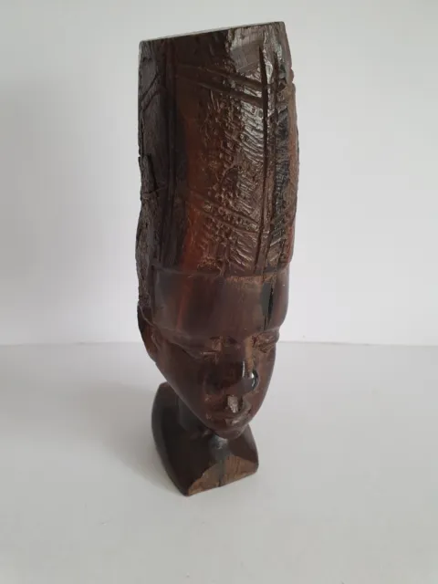 Vintage Hand Carved Wood Wooden African Female Head Bust Sculpture