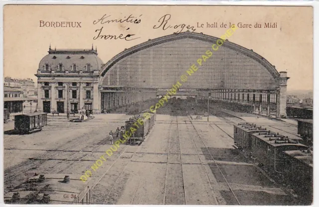 CPA 33000 BORDEAUX Le Hall de la Gare du Midi rails animated cars Edit G.I.1904