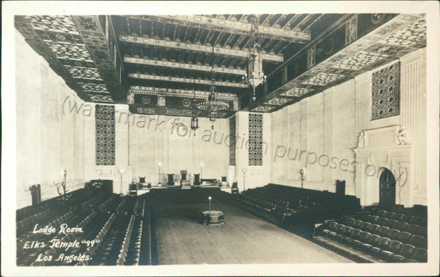 Los Angeles, CA: BPOE Lodge Room, Elks Temple Interior (1920s?) - RPPC Postcard