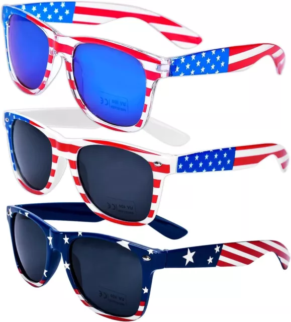 3 Pairs American Flag Sunglasses, 4th of July Decorations Frame Sunglasses