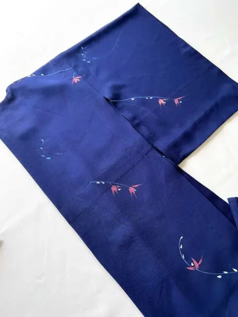 Japanese Kimono silk KOMON Hitoe Summer Komon Vintage Traditional NAVY BLUE 156㎝