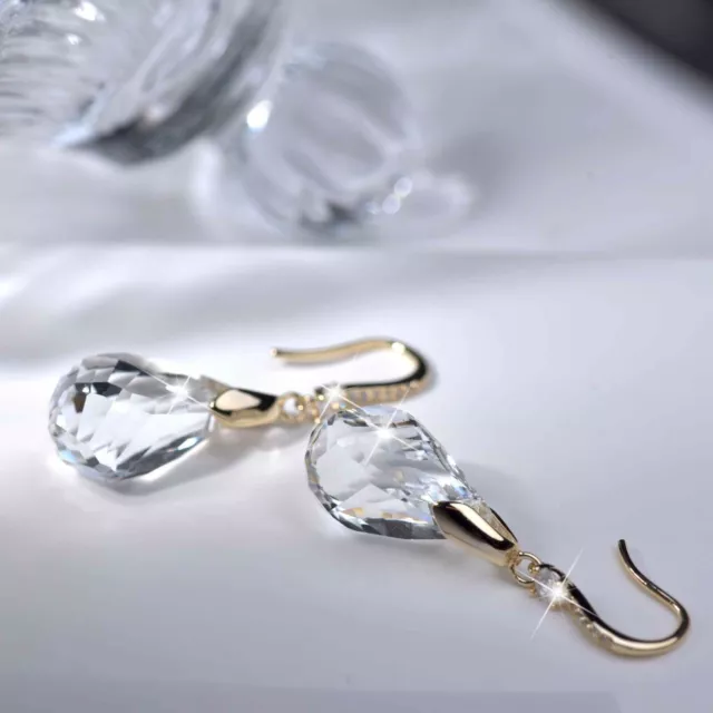 Rose white yellow gold made with SWAROVSKI crystal drop dangle hook earrings