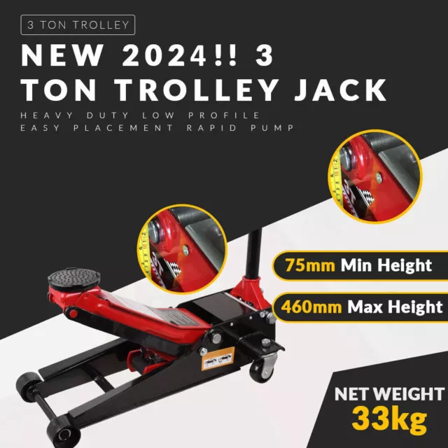 New 2024!! 3 Ton Trolley Jack Heavy Duty Low profile Easy placement Rapid Pump