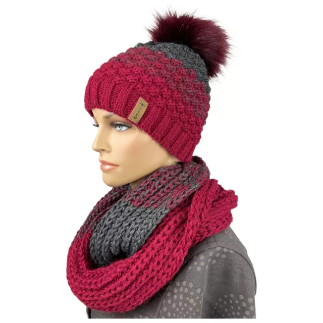 VEILO 2teiliges-Set Damen Winterset Mütze Schal Beanie großer Pompon Loop 36.64 2