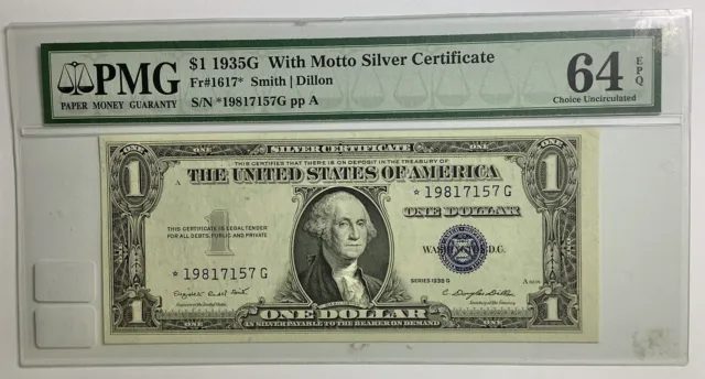 1935G $1 SILVER CERTIFICATE~STAR~FR#1617 Certified PMG 64epq UNCIRCULATED NOTE