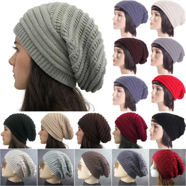 Unisex Slouch Baggy Oversized Winter Warm Ski Knitted Beanie Hat Mens Womens Cap