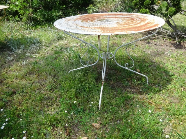 ANCIENNE TABLE DE Jardin Vintage : Industriel Ronde En Fer EUR 140,00