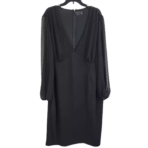 ASOS Dress Womens Plus 20 Black Swiss Dot Sheer Long Sleeve V-Neck Stretch