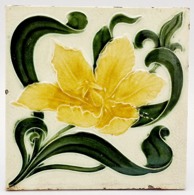 Fireplace Tile Art Nouveau Moulded Majolica by Henry Richards C1906