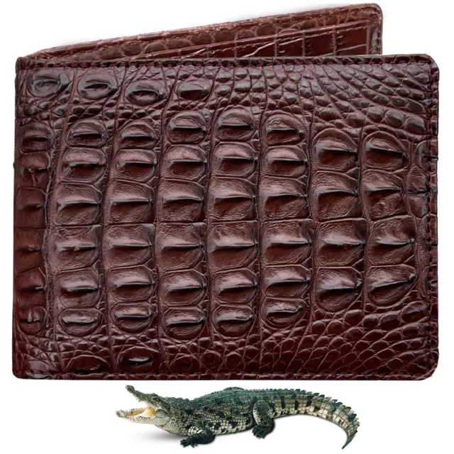 Brown Men's Crocodile Leather Wallet Alligator Bifold Premium Gift Handmade