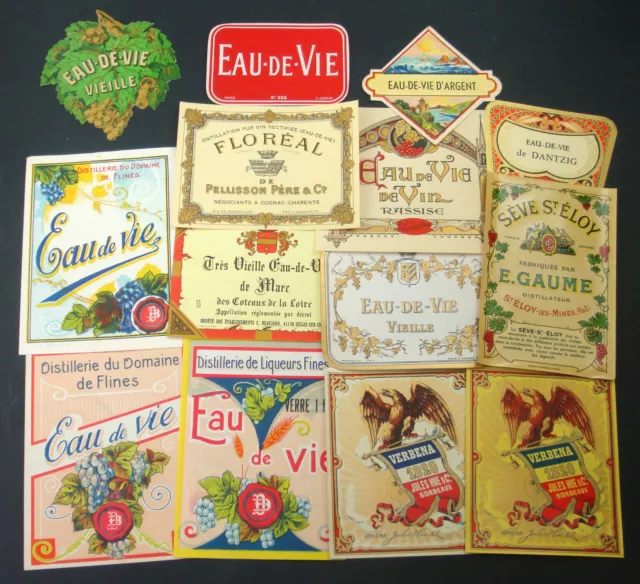 Lot 14 Etiquettes Anciennes Eau De Vie Boisson Alcool Sirop Liqueur Old Labels