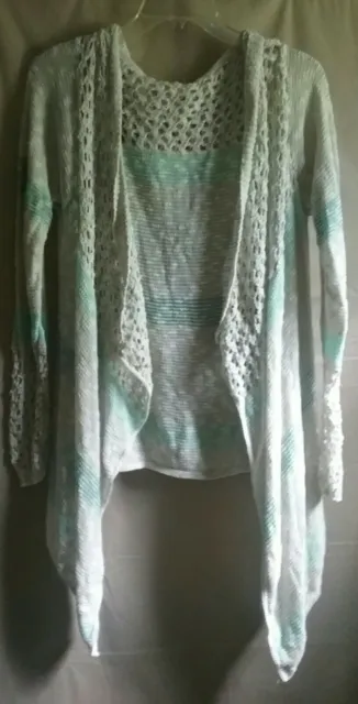 Knit Crochet 1X Lightweight Cascade Open Cardigan Sweater Hood Layer Cover Top
