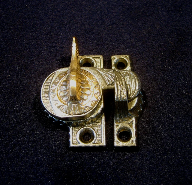 Antique Victorian Ornate Eastlake Cast Iron Brass Window Sash Lock Latch 1880's