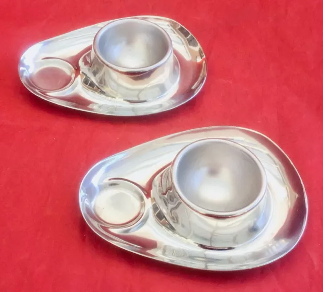 2 Vtg Mcm Quist Stainless Steel Egg Cup Tray Spoon Holders Stacking Germany 4.5”