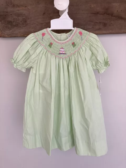 Petit Ami Baby Girl's Short Sleeve Embroidered Birthday Dress Size-18M Green
