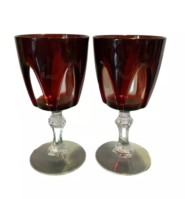 2 Luminarc Arcoroc Cristal d'Arques Durand France Ruby Red Gothic Arch Goblets