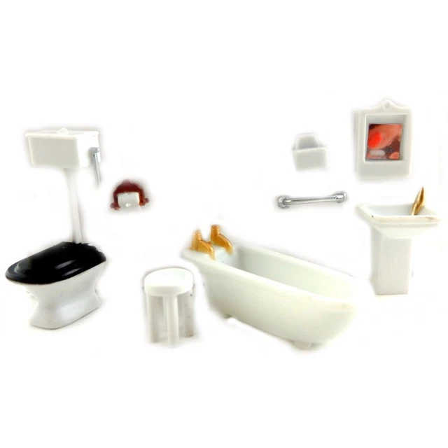 DOLLS HOUSE MINIATURE 148 Scale Plastic Bathroom Furniture Set Suite £