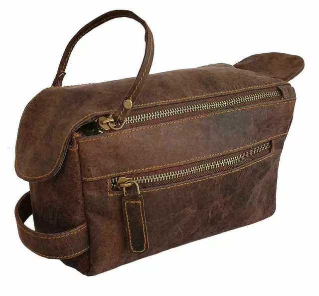 Sac de toilette en cuir pour hommes organisateur de voyage rasage cosmétique double étui