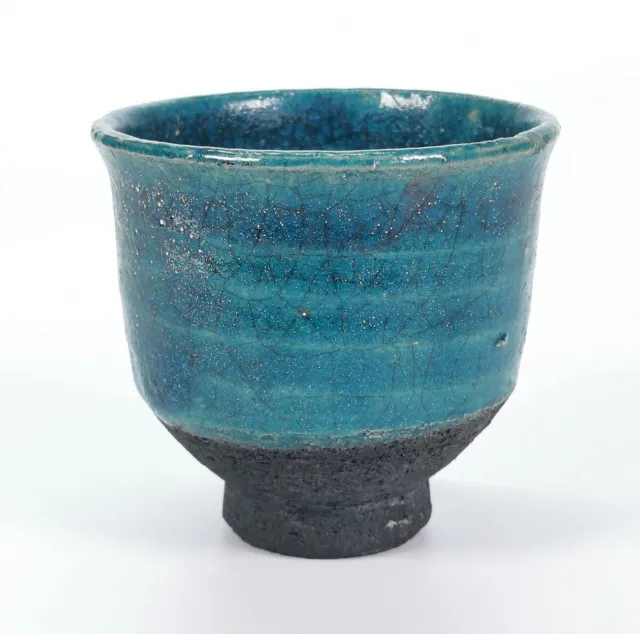 Studio Pottery Blue Raku Crackle Glaze Yunomi