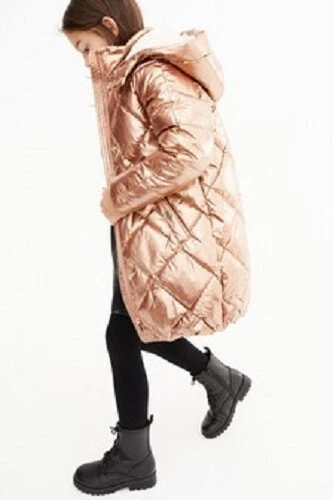NEXT Gold Long Coat Padded Jacket With Hood Fleece Lined Girls 10-11 RRP £48