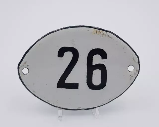 Vintage Enamel Sign Number 26 White House Door Plate Metal Porcelain Tin Oval