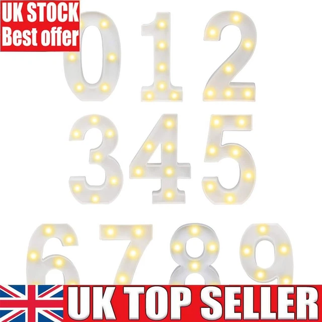 BATTERY POWERED DIGITAL Number LED Symbol Sign Lamp Home Decoration ...