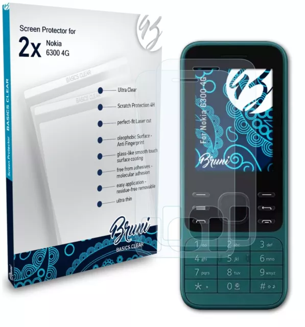 Bruni 2x Folie für Nokia 6300 4G Schutzfolie Displayschutzfolie