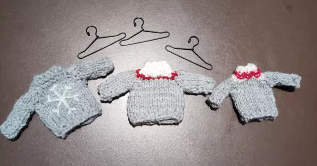 3 Dollhouse Miniature Sweaters Artisan Handknit OOAK