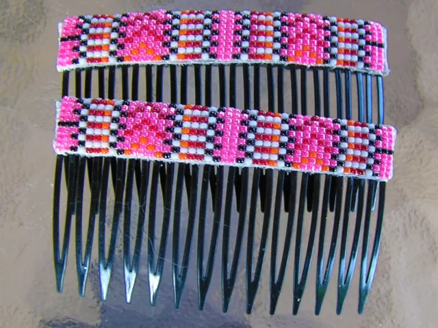 Very Nice Navajo Indian Handmade Beaded Hair Combs / Barrettes Earlene Nathaniel