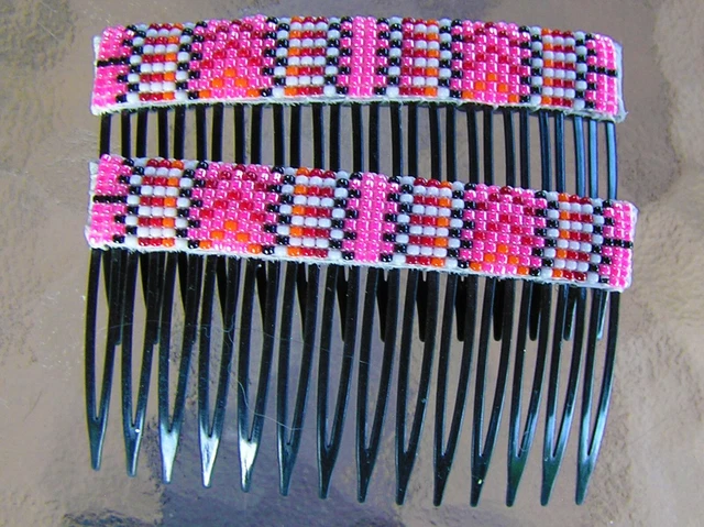 Very Nice Navajo Indian Handmade Beaded Hair Combs / Barrettes Earlene Nathaniel