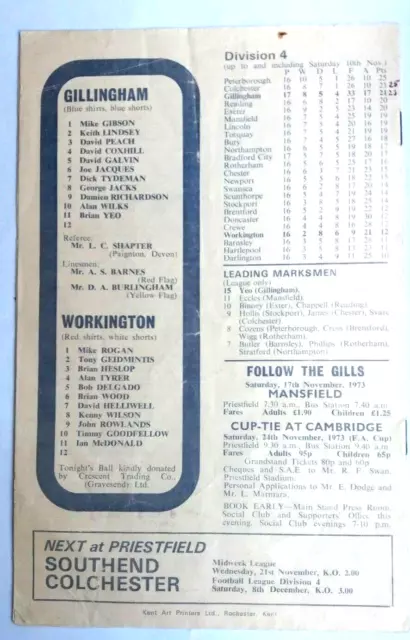 Gillingham (Promotion yr) v Workington (ex league) - Old 4th Division - 1973/4 2
