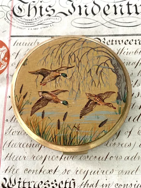 Vintage Stratton Made In England Mirror Compact Mallard Flying Ducks