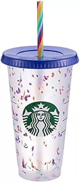 Starbucks Confetti Color Changing Cold Cup/Rainbow Straw 24 oz NEW