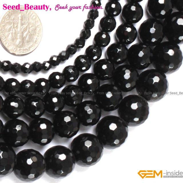 Natural Black Agate Faceted Stone Gemstone Jewelry Making Loose Beads 15" DIY