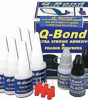 Q-Bond Adhesive Kit 90005 w/ 6 bottles of glue & Powders for Plastic Metal Wood